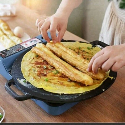 [Rock Texture Gray Cast Iron Frying Pan] Thickened Flat Bottom With Double U-Shaped Anti-Slip Handle, Suitable For Gas And Induction Cooktop, Non-Stick Pan For Frying, Braising, Versatile Kitchen Rust-Resistant Cast Iron Cookware