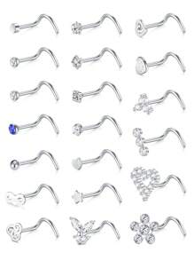 CIZME 15 Stücke stilvolle Nasenpiercing-Schmucksets aus Edelstahl mit Nasenstiften, Nasenringen und U-förmigen, L-förmigen Nasennadeln in 20G, Herz- und Sternmuster für verschiedene Anlässe, Valentinstag-Nasenpiercing-Schmuck