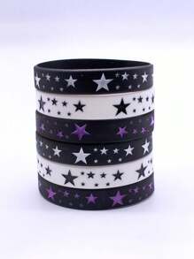 3pcs Black And White Silicone Wristband With Star Pattern - 3pcs Five-pointed Star Silicone Bracelet - View 3