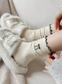 4双随机蝴蝶结装饰女士中筒袜，春夏季，薄款，吸湿排汗，黑色/白色，秋季 - 彩色 - 查看 6