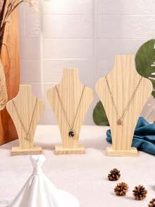 Wooden Flower Vase Necklace Display Stand, Collarbone Chain Jewelry Display Rack, Necklace Neck Model Showcase Prop - Wood Color - View 6
