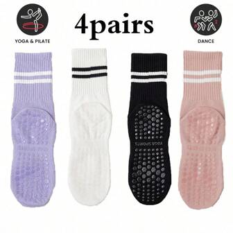 Sports Outdoor Pilates Socks With Grips For Women Yoga Socks Non Slip Socks Of 4pairs