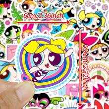 THE POWERPUFF GIRLS PPG 50 张可爱乙烯基贴纸，飞天小女警卡通飞天女警袭击周边防水贴纸礼物，适用于水瓶笔记本电脑行李吉他手机日记本剪贴簿，适合青少年成人的动漫贴纸 [官方授权] - 彩色 - 查看 2