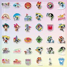 THE POWERPUFF GIRLS PPG 50 张可爱乙烯基贴纸，飞天小女警卡通飞天女警袭击周边防水贴纸礼物，适用于水瓶笔记本电脑行李吉他手机日记本剪贴簿，适合青少年成人的动漫贴纸 [官方授权] - 彩色 - 查看 3
