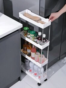 3/4 层卷式储物车、食品服务手推车、带万向轮的窄型厨房调料储物架、冰箱缝隙储物车、小空间可移动储物架、卧室浴室缝隙收纳架、可移动储物柜、家庭储物和整理用品户外装饰 - 彩色 - 查看 3