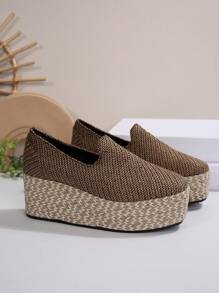Giày nữ đế xuồng mũi tròn, kiểu dáng espadrille, giày cao gót đế dây thừng bằng da lộn, thích hợp cho hoạt động ngoài trời, size 35-43, mùa xuân/thu. - màu nâu - Xem 7