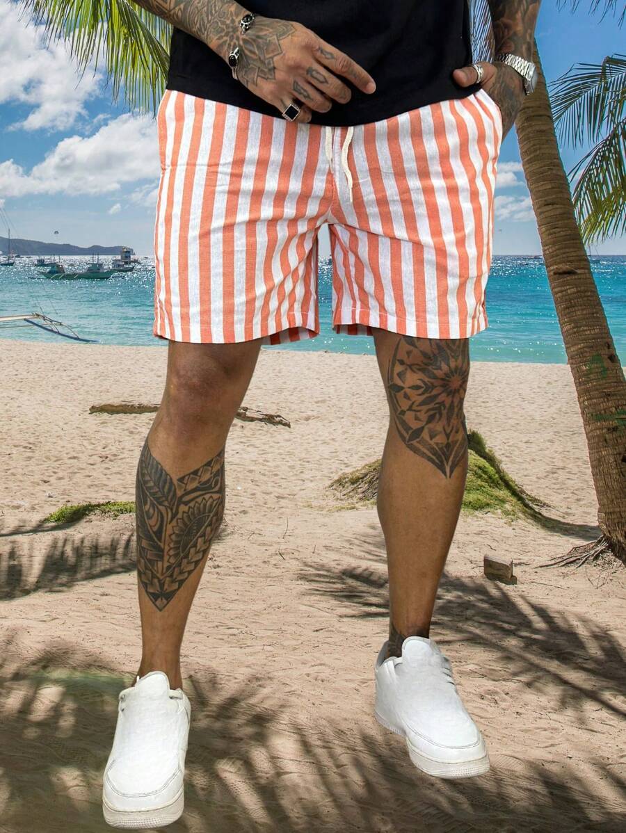 Kit 2 Men's Bermuda Shorts Striped Mauricinho Beach Non-Transparent Blue - Màu Hồng  San hô - Xem 1