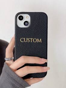 1pc Personalize Customization Name Lychee Pattern Leather Case
