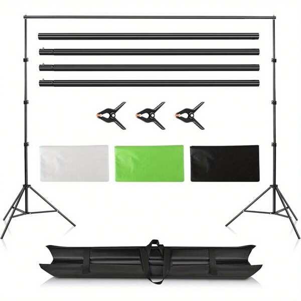Hintergrund Ständer Verstellbarer Hintergrund Stützsystem 25mm Hintergrundgestell mit 3 Stück Hintergrundklemmen, 3 Stück Fotohintergr, 1 Tragetasche, für Porträt Produktfotografie