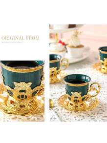 4pcs/12pcs Electroplated Porcelain Aroma Coffee Cup & Saucer Sets, European Style Gold Rimmed, 2 Cups 2 Saucers/6 Cups 6 Saucers Coffee Cup Gift Set (4pcs/12pcs Include Saucers) Back To School
