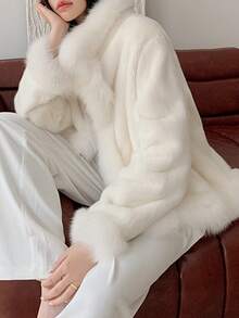 Women's Solid Color Stand Collar Mink Velvet Jacket - White - View 4