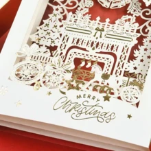 1张圣诞立体装饰贺卡、烫金卡、麋鹿摩天轮壁炉卡、四层立体精美贺卡、带信封的祝福卡、手工纸雕卡、派对礼物、圣诞节 - 查看 9
