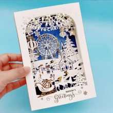 1张圣诞立体装饰贺卡、烫金卡、麋鹿摩天轮壁炉卡、四层立体精美贺卡、带信封的祝福卡、手工纸雕卡、派对礼物、圣诞节 - 查看 10