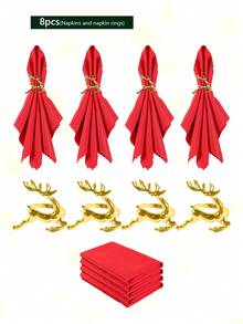 8 Stücke/Set glänzende Hirsch & rote Servietten Ringe, für Dinner Partys, Hochzeiten, Familienfeiern oder den täglichen Gebrauch - Dekorieren Sie Ihren Tisch stilvoll