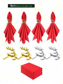 8 Stücke/Set glänzende Hirsch & rote Servietten Ringe, für Dinner Partys, Hochzeiten, Familienfeiern oder den täglichen Gebrauch - Dekorieren Sie Ihren Tisch stilvoll