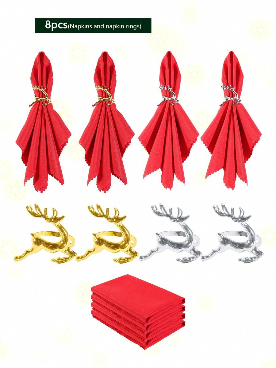 8 Stücke/Set glänzende Hirsch & rote Servietten Ringe, für Dinner Partys, Hochzeiten, Familienfeiern oder den täglichen Gebrauch - Dekorieren Sie Ihren Tisch stilvoll