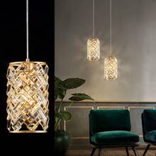 1-Light Gold Crystal Pendant Light, Mini Ceiling Hanging Light Fixture With K9 Prisms For Kitchen Island, Bathroom, Bedroom, Or Bar - 金色 - 查看 2