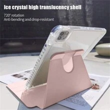 360° Rotation Case Compatible With IPad Case Air 1 2 3 4 5 Pro 11 6th 7th 8th 9th Gen Case Cover With Pencil Holder Folding Stand Acrylic Transparent - Pink - View 24