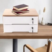 Desktop Storage Box With Lockable Drawers,Wooden Desktop Storage Box,Toiletries Supplies Vanity,Desk Organizer,Top Tray Shelf,Mini Tabletop Storage Container With Drawers For Home Office Bedroom - White - View 3