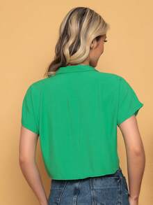 DUOUNO MODAS - SHORT SLEEVE CROPPED SHIRT IN VISCOSE FABRIC WITH DELICATE BUTTONS - WOMEN'S BLOUSES - 綠色 - 查看 2