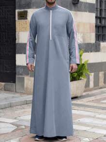 Islamic Men's Muslim Robe Spliced ​​Zipper Men's Casual Arabic Loose Casual Robe