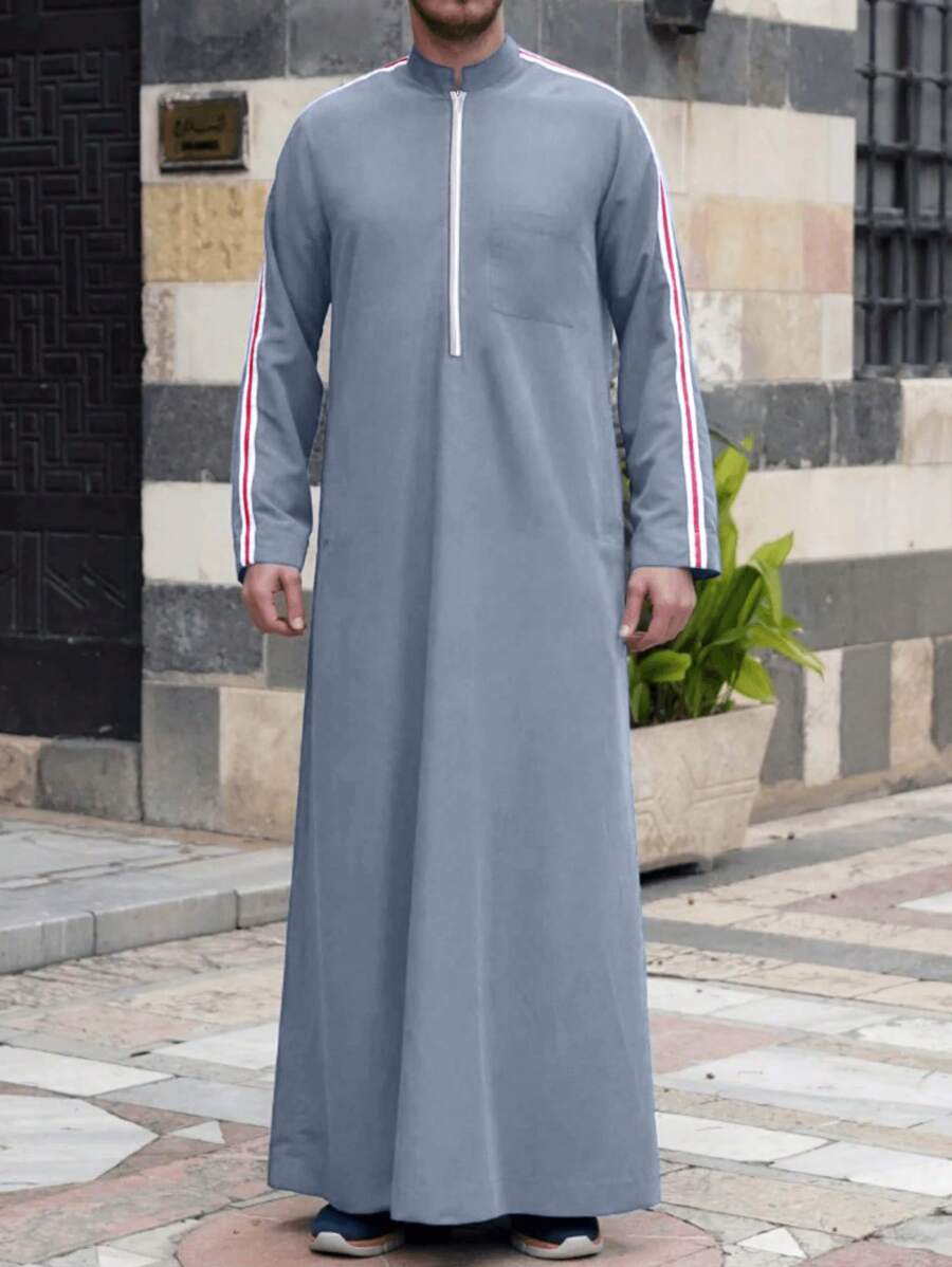 Islamic Men's Muslim Robe Spliced ​​Zipper Men's Casual Arabic Loose Casual Robe