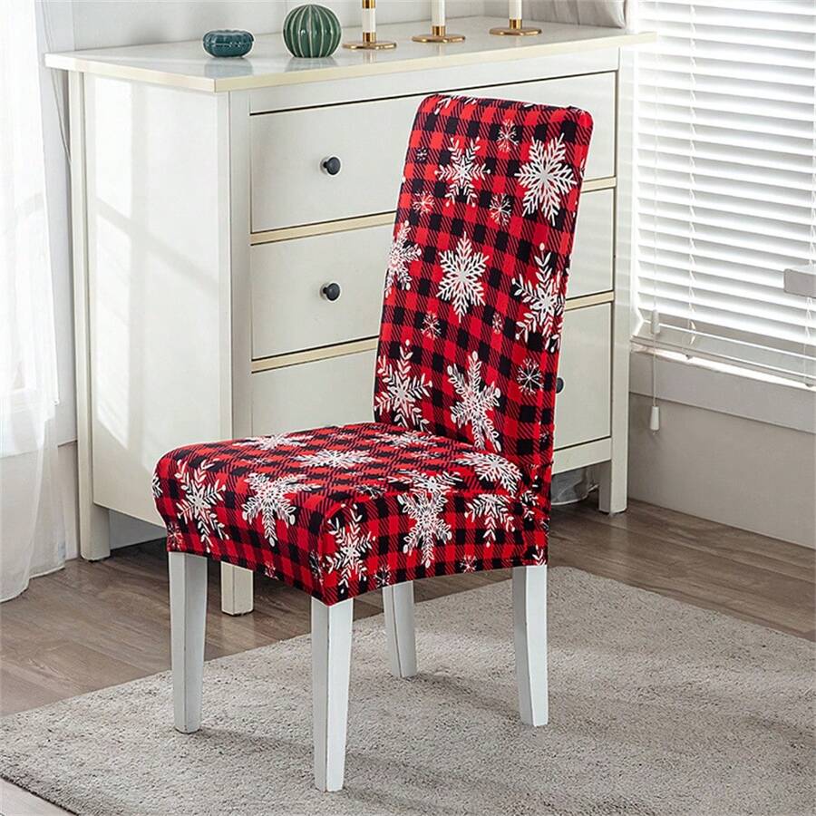 1pc Christmas Pattern Chair Cover,Water Washable,Home Use Anti-Fouling Dining Table Chair Slipcover - Redwood - View 1