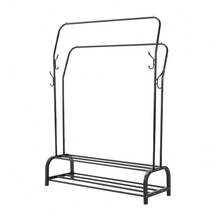 LIVINGANDHOME Living And Home Double-Rod Metal Clothes Rack With Hooks,Freestanding Clothes Rail Rack,Stable Clothes Garment Hanging Rack With Bottom Shelf,Clothes Storage Shelf Rack,Cost Rack,Hanging Rack Closet Organizer Shelf For Bedroom,Bathroom,Dressing Room - Black - View 6