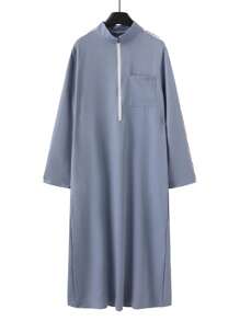 Islamic Men's Muslim Robe Spliced ​​Zipper Men's Casual Arabic Loose Casual Robe