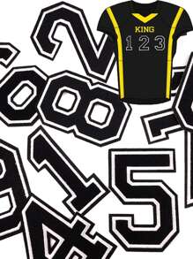 1個大號白色刺繡數字0-9衣裝貼片,可diy的棒球外套和大衣的數字徽章,可熨燙 - 杏色 - 查看 2