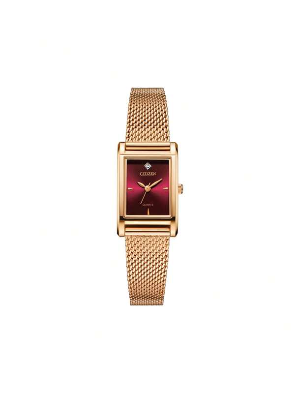 CITIZEN Gold Quartz Bracelet Watches For Women,Ladies Elegant Gift Square Case Quartz Watch With Stainless Steel Mesh Strap,EJ6123-81Z