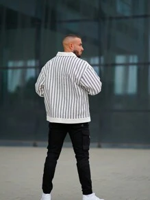 Jaqueta masculina minimalista com padrão de listras xadrez 3D para atividades ao ar livre, adequada para todas as estações