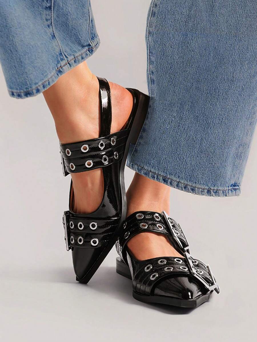 Women's Ballet Flats Double Strap Pointed Toe Ankle Strap Slingback Flats Comfortable Fashion Elegant Party Shoes