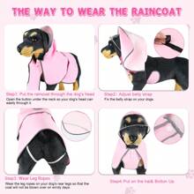 Dog Raincoat - Waterproof Dog Rain Jacket With Hoodie, Lightweight Dog Rain Coat With Transparent Cap Brim - Pink - View 3