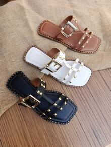 Flat Pyramid Sandal Women's Flat Sandal Luxury Set Sole With Studs Elegant Details Foreign Fashion Summer Parties Promotion Fashion Blogger - 無色 - 查看 2