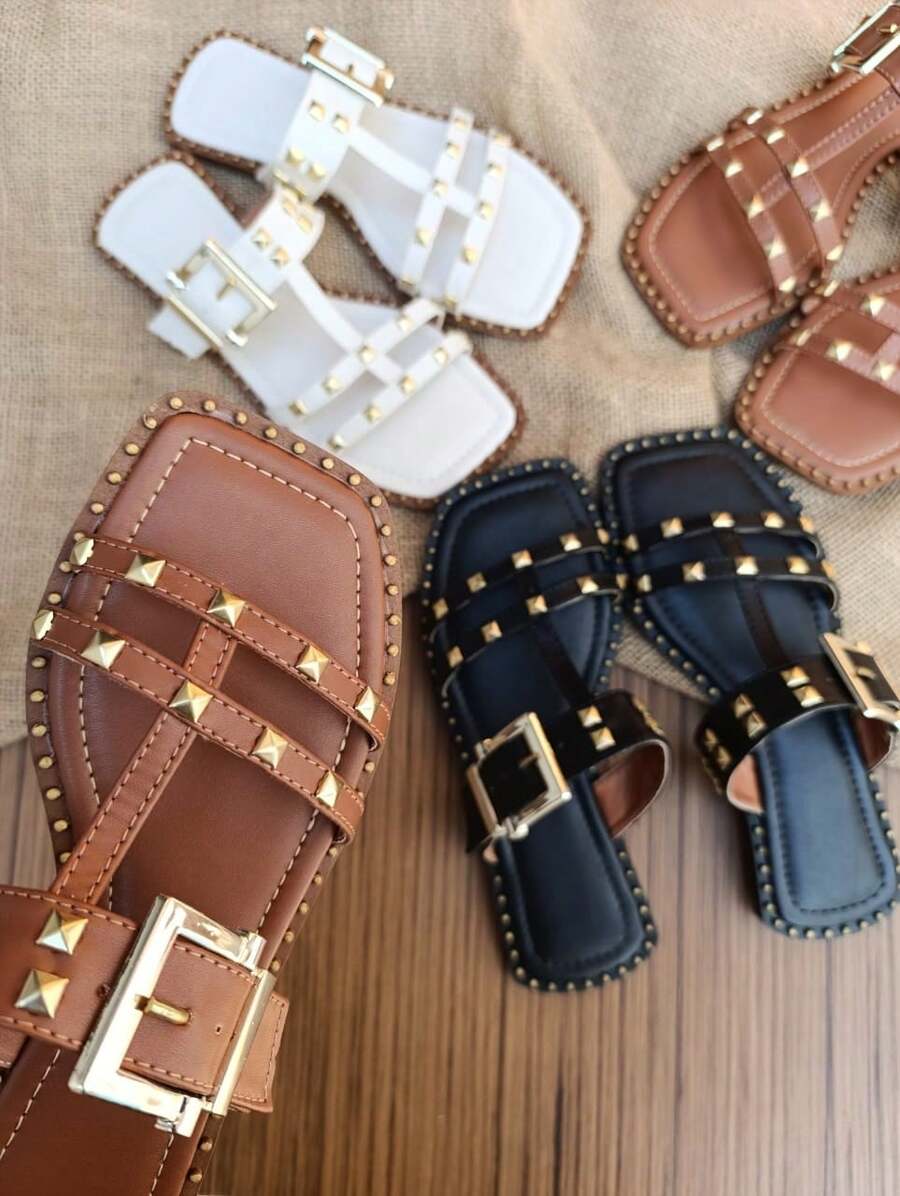 Flat Pyramid Sandal Women's Flat Sandal Luxury Set Sole With Studs Elegant Details Foreign Fashion Summer Parties Promotion Fashion Blogger - 無色 - 查看 1