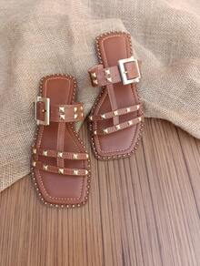 Flat Pyramid Sandal Women's Flat Sandal Luxury Set Sole With Studs Elegant Details Foreign Fashion Summer Parties Promotion Fashion Blogger - 無色 - 查看 3