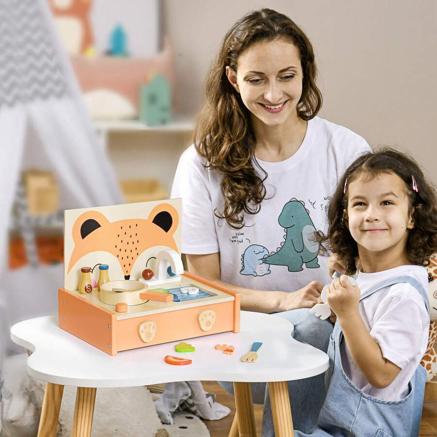 Aiyaplay Cucina Giocattolo per Bambini 3-5 Anni, Mini Cucina in Legno per Bambini con Fornello e 12 Accessori, Multicolore