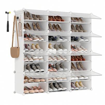 SONGMICS Schuhregal mit 12 Fächern, Schuhschrank, 30 x 40 x 30 cm pro Fach, schmal, mit Türen, Stahlrahmen, Kunststoff, für Flur, Schlafzimmer, Eingangsbereich