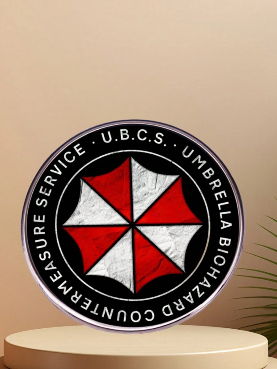 Modische Brosche/Pin mit Umbrella Corporation Logo, Metall Legierung Spiel Abzeichen - Schwarz - Übersicht 1