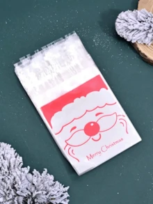 40 peças Bolsas de Embalagem Autoadesivas com Estampa de Papai Noel e Impressão de Letra "Feliz Natal" para Padaria, Doces, Biscoitos em Forma de Floco de Neve, Decorações de Natal com Bottom Vermelho, Decorações de Natal, Presentes de Natal, Suprimentos para Festa de Natal, Sacolas de Presente de Natal, Sacolas de Natal, Adesivos de Natal - Transparente - Visão 2