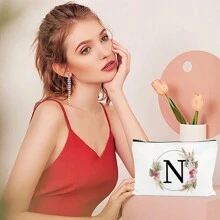 Bolsa de maquiagem com estampa floral e de letras chique de outono - Bolsa de cosméticos de lona reutilizável e moderna com grande capacidade Bolsa de armazenamento de viagem para mulheres Bolsas de grife, bolsa de cosméticos de viagem portátil personalizada com zíper, ideal para bolsa de festa de casamento e presente feminino, bolsa de papelaria escolar, presente de festa Bolsa de maquiagem para itens essenciais de viagem Bolsas de maquiagem Organizador de maquiagem Organizador de maquiagem Armazenamento de maquiagem Bolsa de maquiagem Bolsa de maquiagem - Branco - Ver 8