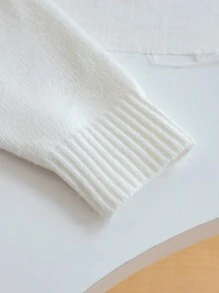 男孩和青少年男孩学院风撞色粗针织厚套头衫，适合春季、秋季和冬季 - 咖啡棕 - 查看 5