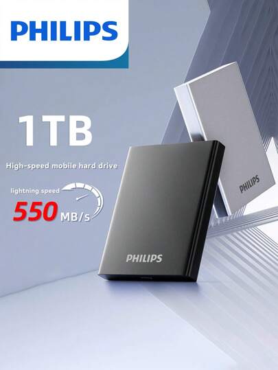 PHILIPS Portable SSD 1TB, USB 3.2 External Solid State Drive, Read Speeds Up To 550MB/S For Gaming, Students And Professionals
