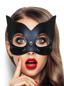 1pc Halloween Black PU Leather Cat Mask For Women, Masquerade Eye Mask Or Superhero Mask For Halloween Party Cosplay Costume,Suitable For Carnival Party,Christmas
