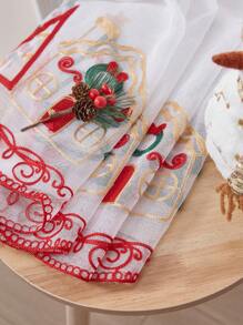 1pc Christmas Sled Embroidered Curtain, Christmas Theme Embroidered Curtain, Suitable For Christmas Party, Home Living Room Kitchen Bedroom Decor - متعدد الألوان - مشاهدة 9