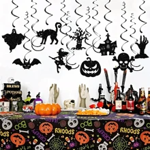 13 件万圣节派对场地装饰蝙蝠、鬼魂和螺旋悬挂装饰、圣诞节 - 黑色 - 查看 2