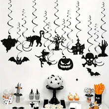 13 件万圣节派对场地装饰蝙蝠、鬼魂和螺旋悬挂装饰、圣诞节 - 黑色 - 查看 5