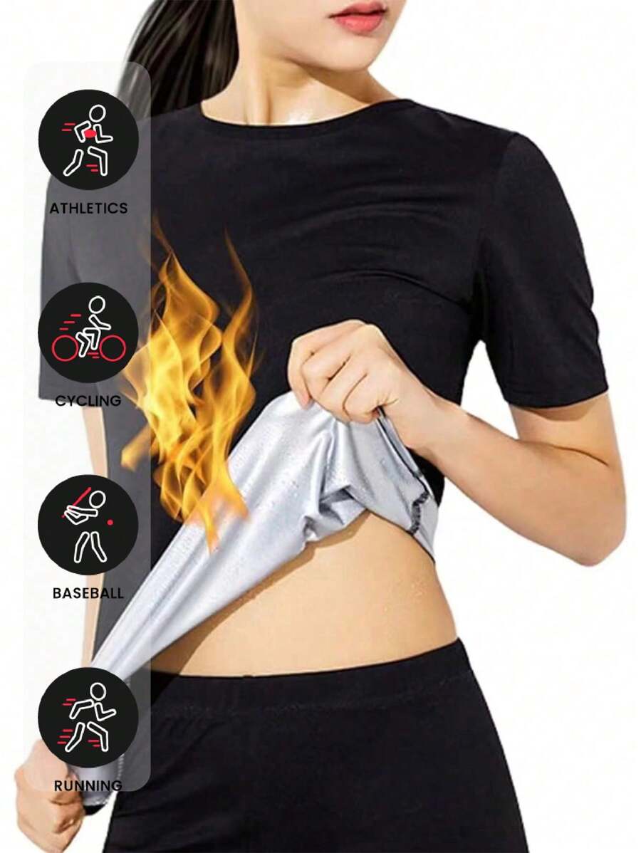 2025 Newest 1Pc Sauna Sweat Suit Shapewear Top Waist Trainer Workout Sweatsuit Exercise Short Sleeve Shirt For Women Gym Accessories For Belly Slimming Girdles, Lumbar Girdles For Belly Slimming Corset