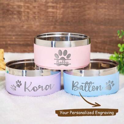 Personalized Non Slip Stainless Steel Customized Pet Bowl Custom Name, Double Stainless Steel Cat Feeder Bowl Pet Gift - Perfect For Cats And Dogs Ornamental, Engraved Stylish, Fashion, Colorful, Vintage, Cute, Contracted, Cuties Custom, Unique, Customized, Personalized Pet For Anniversaries, For Birthdays, Customized Pet Supplies, Local,Pet Supplies,2025 Halloween Accessories,Personalized With Pet's Name